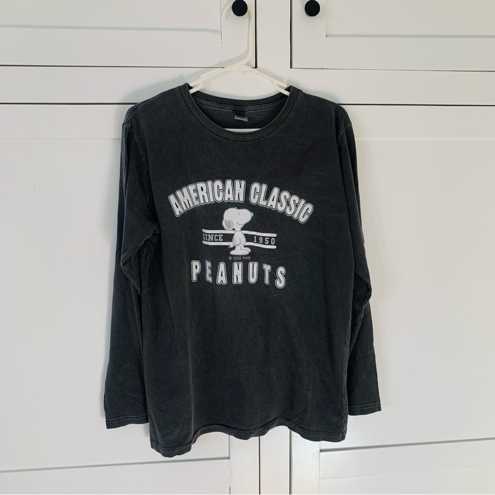 Tipsy Gray American Classic Peanuts Long Sleeve Shirt Size Large